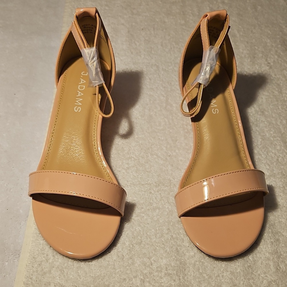 J. Adams Pink Patent Strappy Wedge Heel Ankle Strap‎ Open Toe Buckle Size 6